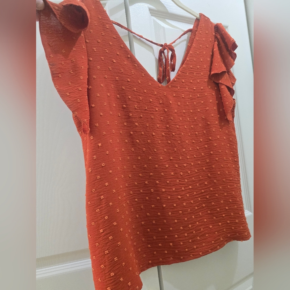 Elegant Orange Ruffle Sleeve Top Medium
